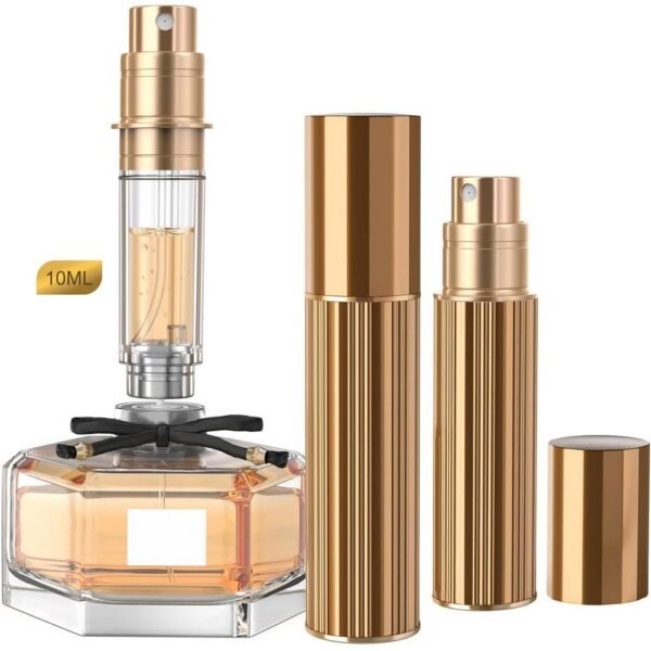YIERSO Perfume Atomiser 10ml (Gold) hermetically sealed, portable pocket perfume atomizer for women and men.