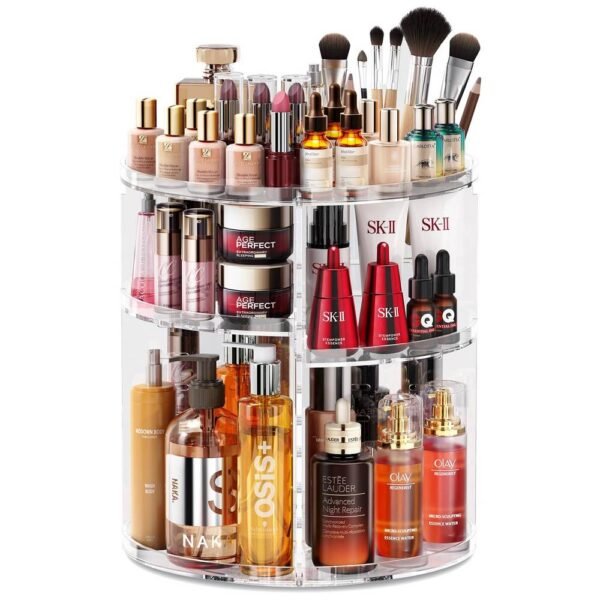 Auxmir Make Up Cosmetic Organizer New Updated;Transparent 9 adjustable tiers, 360°rotating storage, washable, easy to assemble, space saving, large capacity.
