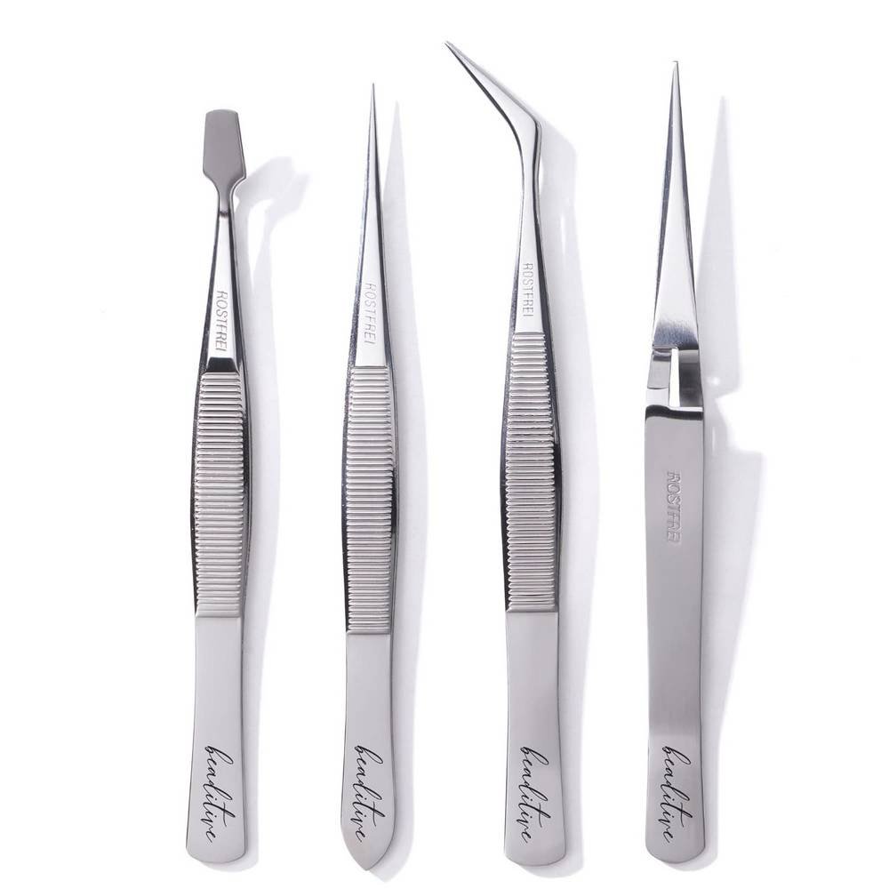 beaditive professionelles prazisionspinzetten set 4 teiliges Набор профессиональных прецизионных пинцетов Beaditive из 4 предметов из нержавеющей стали, для ювелирных изделий и нейл-арта, имеет необычные и чрезвычайно точные кончики для удобного захвата, не оставляет царапин и следов.