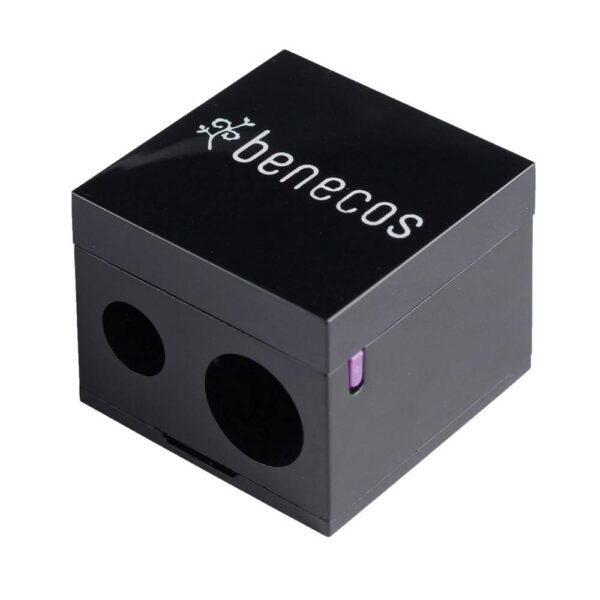 benecos double sharpener for cosmetic pencils - with integrated cleaning spatula is designed to make the blunt ends of eyeliner pencils, eyebrow pencils, lip pencils and large lipsticks sharp again.