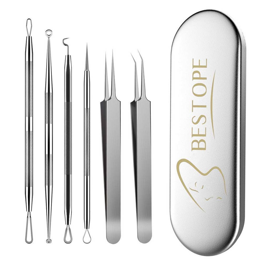 bestope pro mitesserentferner 6 teiliges silber BESTOPE PRO Blackhead Remover 6-piece Silver с металлическим корпусом, изготовлен из высококачественной нержавеющей стали, легко удаляет даже из труднодоступных мест.