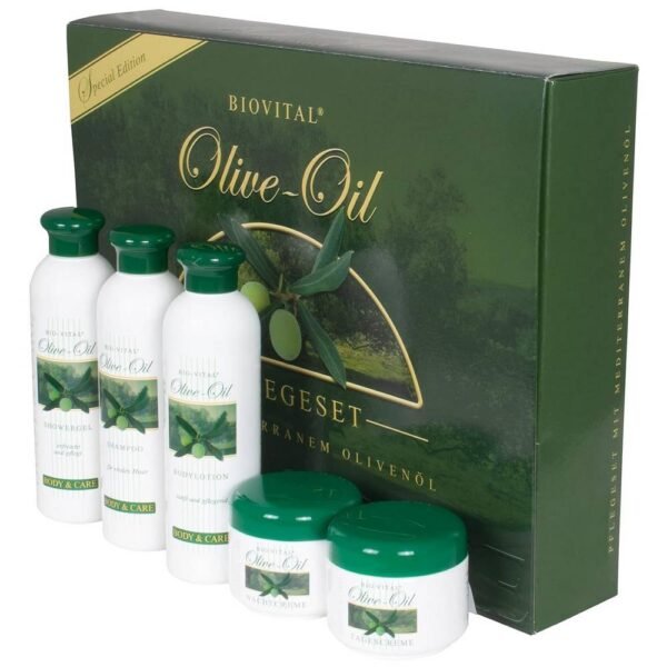 Bio-Vital Olive Oil Care Set 5-piece for mature skin, sensitive, normal, dry, wellness set for men and women, improves skin moisture giving softness and elasticity.