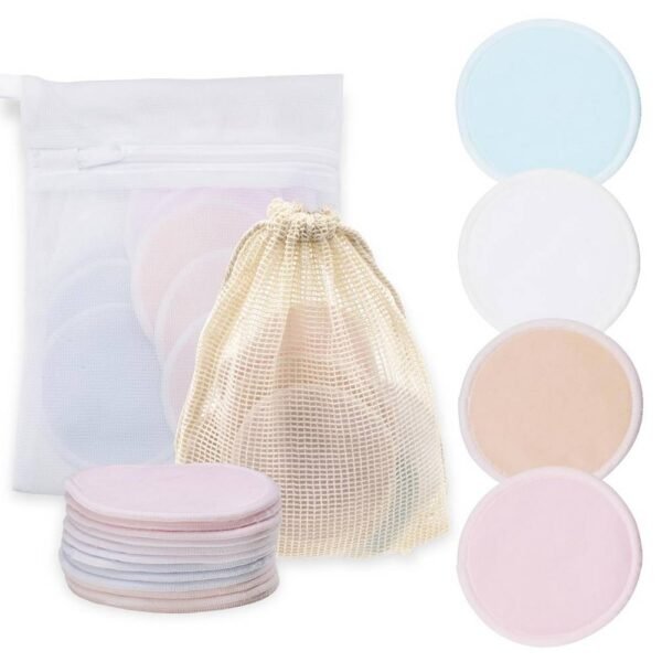 Carehabi Make-up Removal Pads Washable Bamboo with Laundry Bag and Storage Bag (12 Pieces) for removing eye and face makeup, double-sided, absorbent, hypoallergenic.