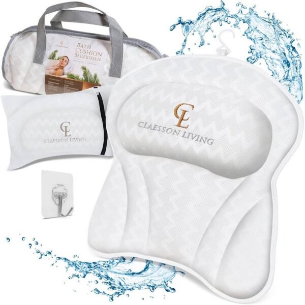Claessonliving Bath Pillow ergonomic support, extra thick head padding, quick-drying material.