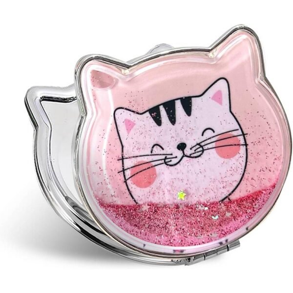 Pocket mirror Fixleren Cat 7*7.5 cm (pink) folding, double-sided, compact, with different magnification.