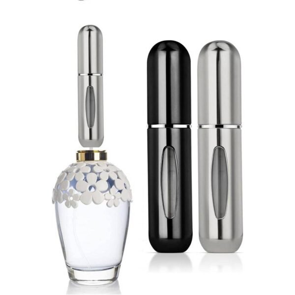 Frogetu 2 Pieces 5ml Perfume Filler Portable (black silver) portable, reusable bottle with a cat, sprays evenly and thinly, refills directly, compact.