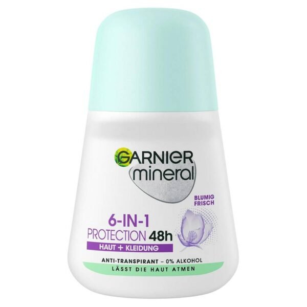 Garnier mineral protection 6-en-148 heures 50 ml procure une agréable sensation de fraîcheur jusqu'à 48 heures, protège de l'humidité des aisselles, nourrit la peau, ne laisse pas de traces blanches, protège des taches jaunes.