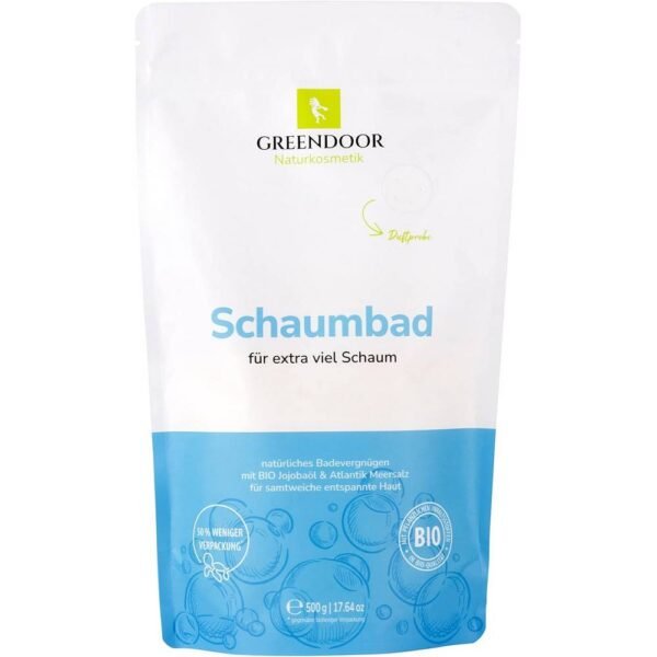 GREENDOOR Natural Organic Foam Bath 500 g for velvety, soft, relaxed skin with organic jojoba oil.