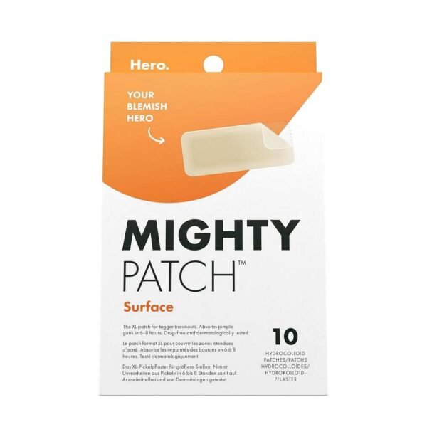 Hero Cosmetics Mighty Patch Surface Pickel-Patches XL-Hydrokolloid-Pflaster remède contre l'acné pour le jour et la nuit, sèche et aide à absorber rapidement les impuretés, protège et favorise la guérison.
