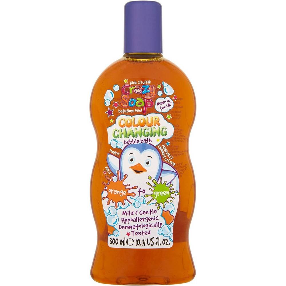 kids stuff crazy soap orange zu grun 300 ml Kids Stuff Crazy Soa Color Changing Bubble Bath Orange to Green 300 ml Fun for children during bath time, exciting color change of bubble bath turns the bath into a magical landscape.