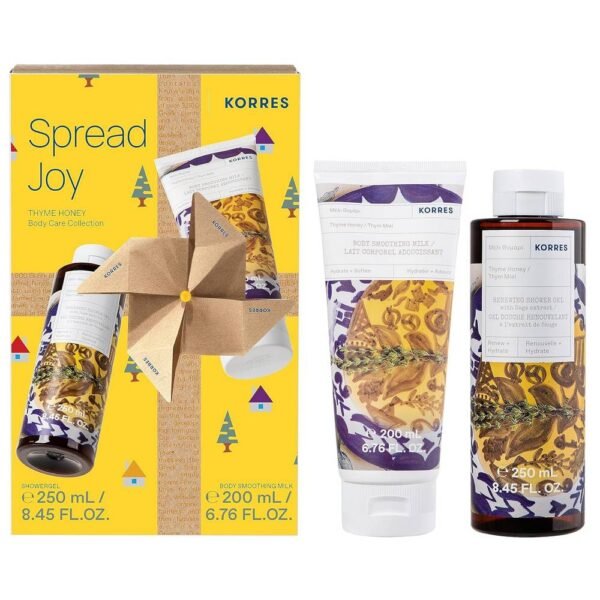 KORRES THYME HONEY Body Care Gift Set Nourishing Shower Gel 250 ml + Body Milk 200 ml enchants with the aroma of exquisite honey, complemented by herbal notes of thyme and flowers, moisturizes, gives the skin a pleasant elasticity, gives a pleasant feeling of cleanliness.