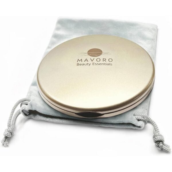Mavoro Pocket Mirror with Magnification 1X / 10X (Champagne Gold) compact, foldable, 10x magnification, anti-distortion lens.