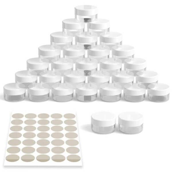 Newaner 30 pieces jars 10g;10ml (white) transparent, smooth, hermetic, small, easily fits into a cosmetic bag, handbag or backpack.