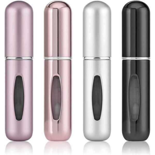 OBSGUMU 4 Pieces 5ml Mini Perfume Atomizer is portable, reusable, with a window, durable, sprays a fine mist for even coverage.