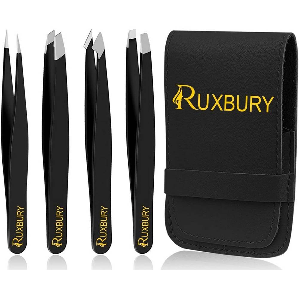 ruxbury pinzette 4er set rostfreier stahl Ruxbury Tweezers Set of 4 Stainless Steel provide greater control and grip when plucking normal to fine hair, removing large volumes of hair at once, non-slip coating.