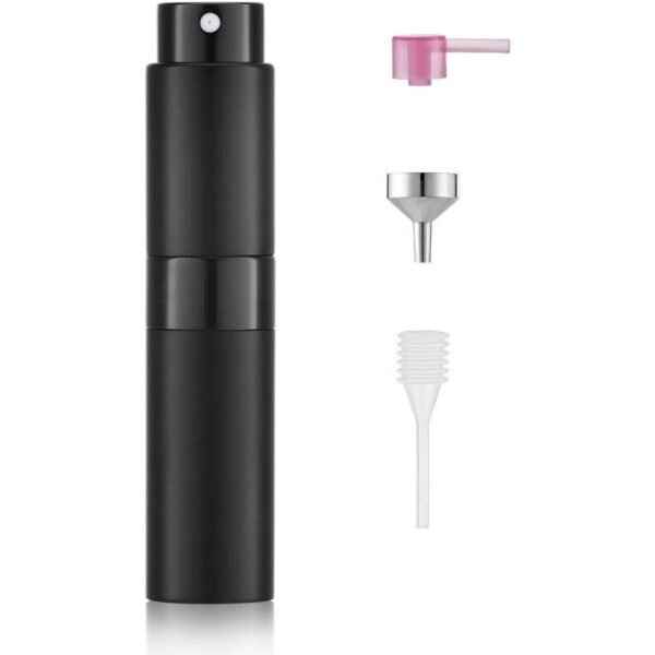 Toureal 8ml Aluminum Perfume Atomizer (Black) is reusable, portable and has a unique design made of lightweight aluminum and glass.