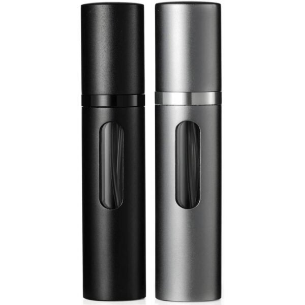Travelofo Perfume Atomizer Refillable 8ml (Black & Gray) mini portable bottle with window, modern and elegant design, floor pump directly.