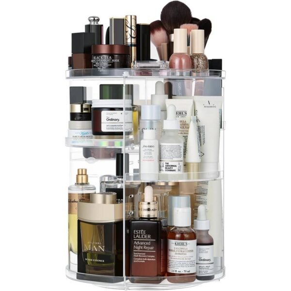 UZHNOE Make up Organizer Drehbar 360° Rotating Transparent Adjustable Multifunctional for Dresser, Bathroom, Bedroom, 23L x 23W x 31H cm.