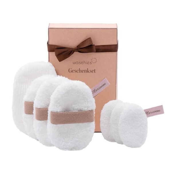 Подарочный набор Waschies All White - многоразовый уход с подушечками для снятия макияжа и тонер-подушечками, скраб для тела многоразовый, бережно очищает кожу, не содержит подсушивающих добавок, гипоаллергенен, идеален для всех типов кожи.