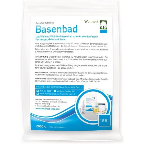 Wellnest Base bath with gemstone powder and stone minerals 2000 g for a stable, soft osmosis of the bath, for a pleasant feeling of the skin and a stable reduction of acidity.