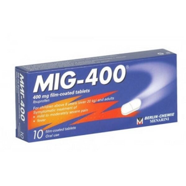 Reducción de altas temperaturas-Berlin-Chemie MIG 400 for pain and high fever, tablets 400mg ,
