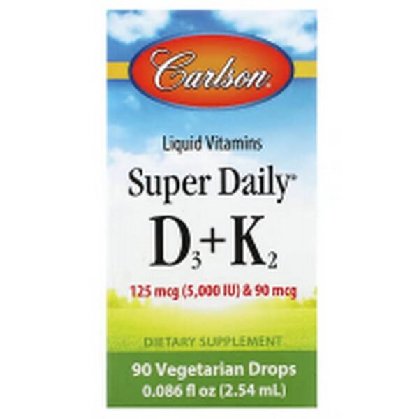 Apoyo al sistema inmunológico-Carlson, Super Daily® D3 + K2, 125 mcg (5,000 IU) & 90 mcg,