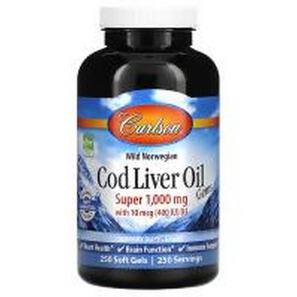 Поддержка сердечно-сосудистой системы- Carlson Wild Norwegian Cod Liver Oil Gems 1,000 mg.