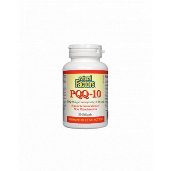 Soutient la santé du système cardiovasculaire - NATURAL FACTOR PQQ-10 Supports cardiovascular system and cognitive function softgel caps.,