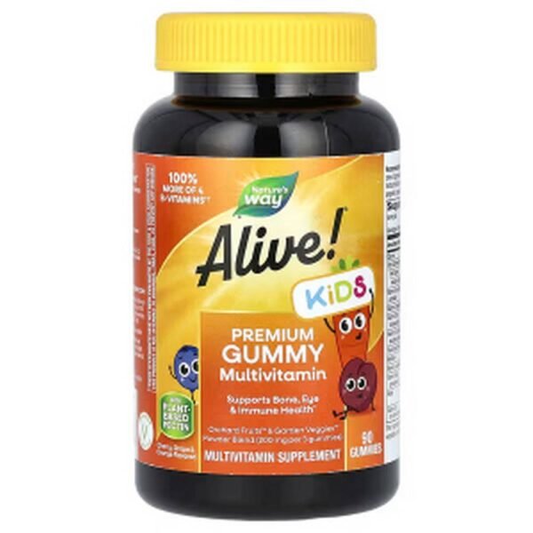 Immune Support-Nature's Way, Alive! Kids, Premium Gummy Multivitamin, Cherry, Grape & Orange,