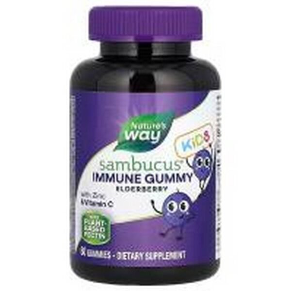 Immune System Support -Nature's Way Sambucus® Kids, Immune Gummy with Zinc & Vitamin C, Elderberry.