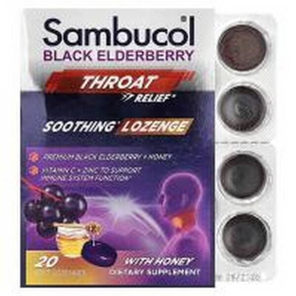 Immune System Support -Sambucol Black Elderberry, Throat Relief, Soothing Lozenge With Honey,