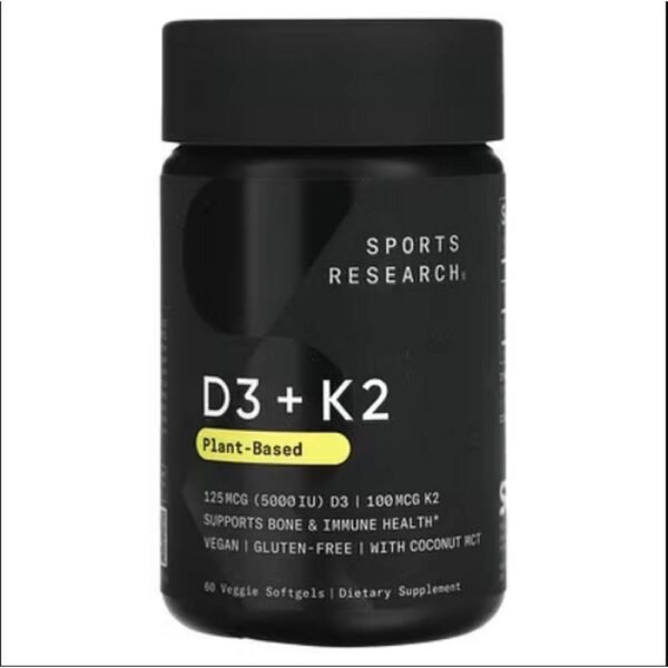 Salud de los huesos y los dientes -Sports Research, D3 + K2, Plant Based, 125 mcg/100 mcg,