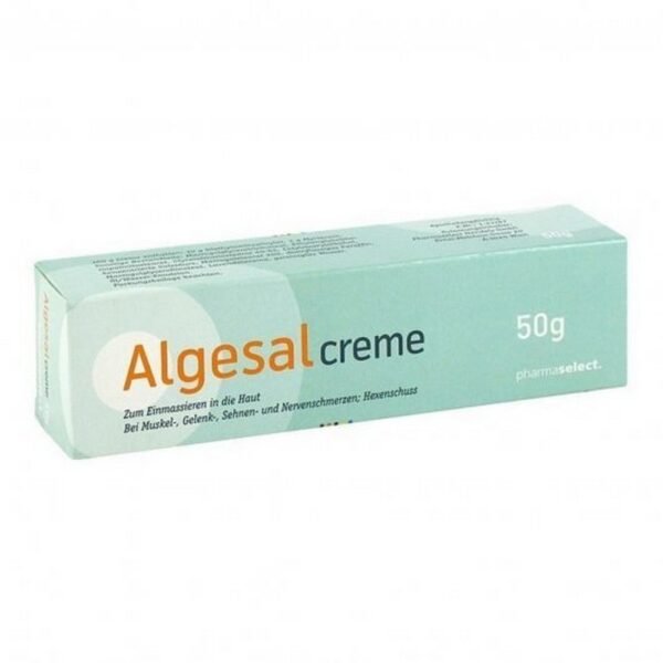 Algesal Skin Cream 50g – a topical analgesic cream used to relieve muscle and joint pain, as well as pain from strains and sprains. It contains the active ingredient, salicylate, which has anti-inflammatory and pain-relieving properties. Made in: Germany.