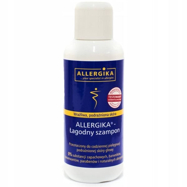ALLERGIKA Shampooing doux pour cuir chevelu sensible 200 ml nettoie en douceur la peau, n'irrite pas le cuir chevelu et réduit les démangeaisons et les inflammations.