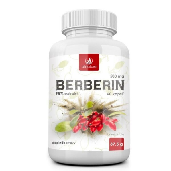 Allnature Berberine Extract 98% 500 mg is a dietary supplement that contains a high concentration of berberine, a plant compound known for its potential benefits in supporting healthy blood sugar levels, improving metabolic function, and promoting cardiovascular health.