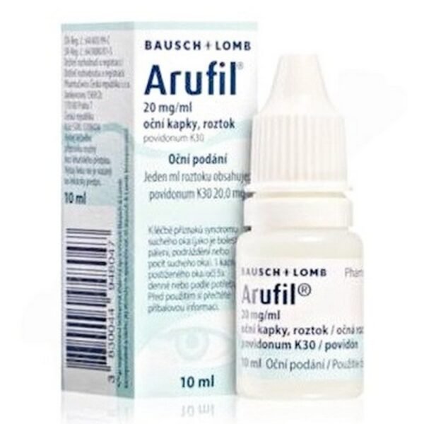 Arufil 20mg/ml Ophthalmic Solution 1x10ml, used to treat eye infections, helps reduce inflammation and supports healing of the cornea.
