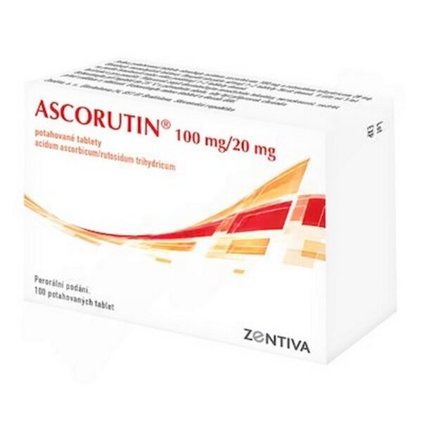 Ascorutin 100mg/20mg Film-coated Tablets 100 (4x25), a combination of vitamin C and rutin, helps strengthen blood vessels and support immune function.