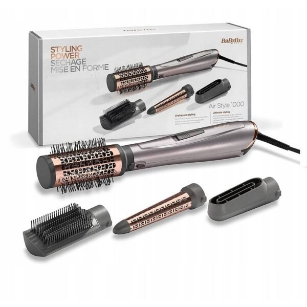 Babyliss Air Style 1000 AS136E curling iron/dryer, ionization 1000 W, gray fast, precise and powerful, will add volume to your hair, help create soft curls and waves, the drying brush will smooth your hair and add shine.