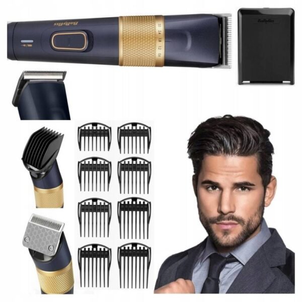 BABYLISS E986E Hair Beard Trimmer 8 attachments cordless unrivaled precision and durability, equipped with a premium lithium-ion battery and extremely durable carbon-titanium blades.
