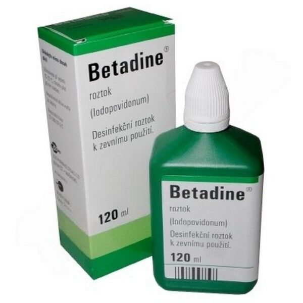 Betadine Solution 1x120ml, antiseptic solution for wound care, helps prevent infection and promotes healing.