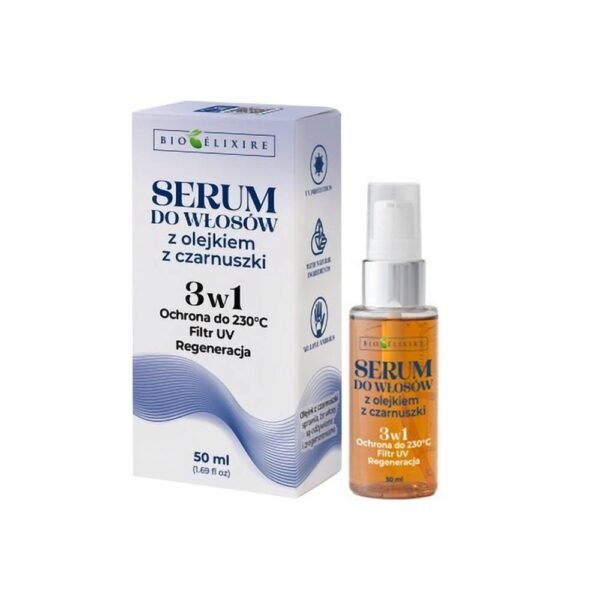 Bioelixire black cumin oil 3in1 50ml effectively nourishes hair, protecting it from harmful external factors such as pollution, UV radiation and excessive heat from styling tools.