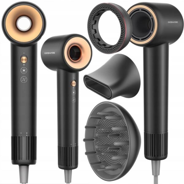 Powerful Hair Dryer COSHARE EssenceRing SuperFlow1 PRO Ionization 1600W combines powerful power, a variety of functions and comfort of use, an extremely compact design and silent operation.