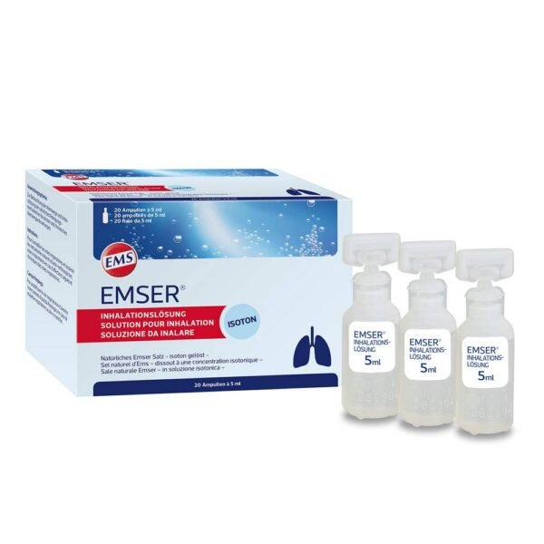 Sidroga Emser 4% hypertonic inhalation solution 20x 5ml это гипертонический ингаляционный раствор, который часто используется для лечения заболеваний дыхательной системы, связанных с уплотнением мокроты, таких как острый бронхит, бронхиолит и муковисцидоз.