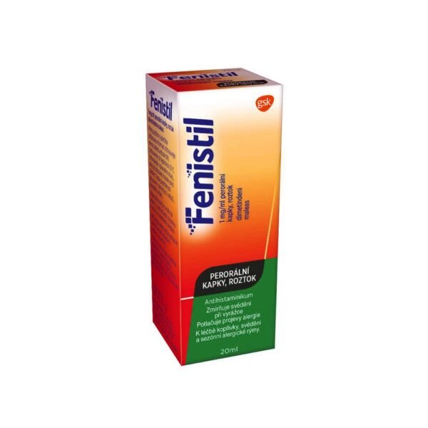 Fenistil Drops 20 ml – an antihistamine used to relieve allergy symptoms such as itching, hives, and rhinitis. It also helps to treat insect bites and skin irritation.