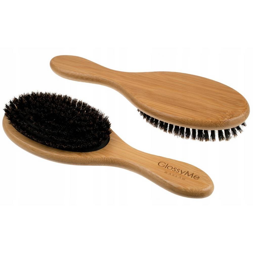glossyme naturalna bambusowa szczotka do wlosow GlossyMe Natural BAMBOO HAIR BRUSH wooden with boar bristles made of bamboo wood is completely biodegradable, massages the scalp, activating blood circulation in blood cells, helps stimulate hair growth and reduces hair loss, maintains the health of hair and scalp cells.