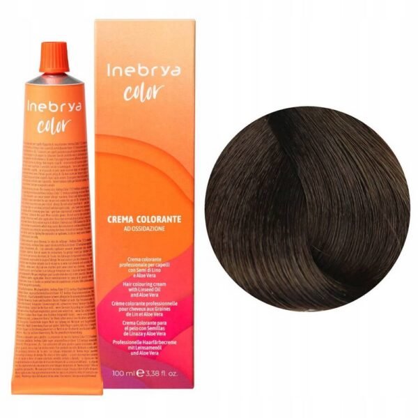 INEBRYA COLOR 6.00 100ML Cobertura 100% de canas aclarando hasta 5 tonos, colores ricos y brillantes, con la adición de aceite de linaza y aloe, suave, seguro para el cuero cabelludo más sensible.