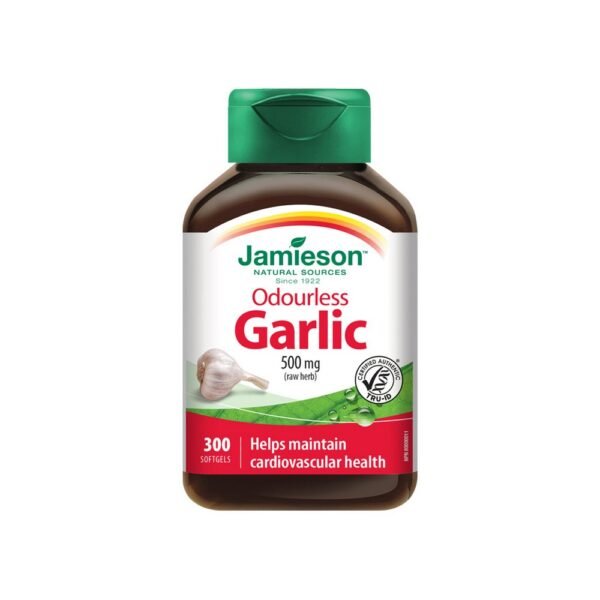 Jamieson Garlic Odorless 500mg is a dietary supplement that provides the benefits of garlic without the strong odor. It supports cardiovascular health, immune function, and overall wellness.