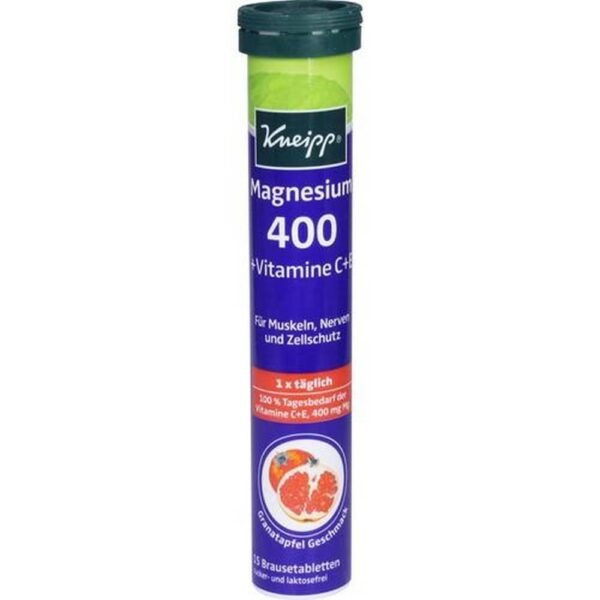 Complemento alimenticio con magnesio, vitaminas del grupo B y vitaminas C y E, con edulcorantes.