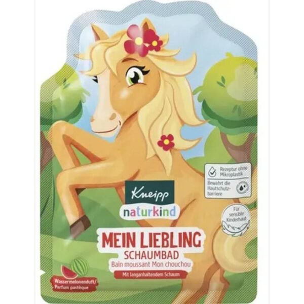 El aceite de almendras cuida la piel sensible de los niños. El extracto natural de sandía tiñe el agua de rojo y le confiere un agradable aroma afrutado.