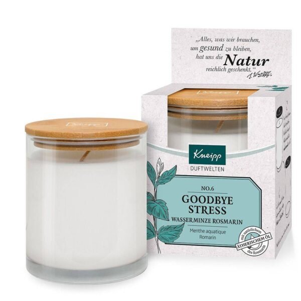 The scented candle No. 6 Goodbye Stress from Kneipp® ensures moments without stress. Goodbye stress.
